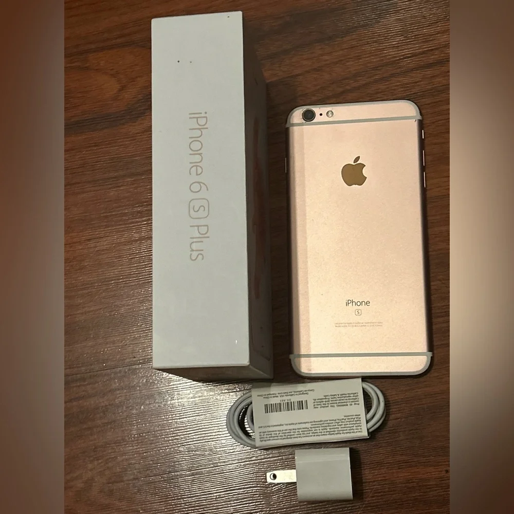 Unlocked Apple iPhone 6S Plus Original Box, Charger Cord,Plug 16 GB Rose Gold